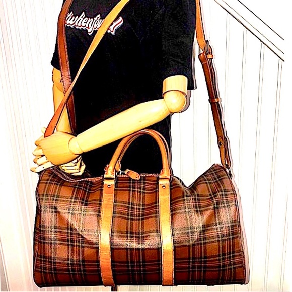 RALPH LAUREN Tartan Plaid Boston Duffle Travel Tote Shoulder Bag 40cm - Picture 2 of 16
